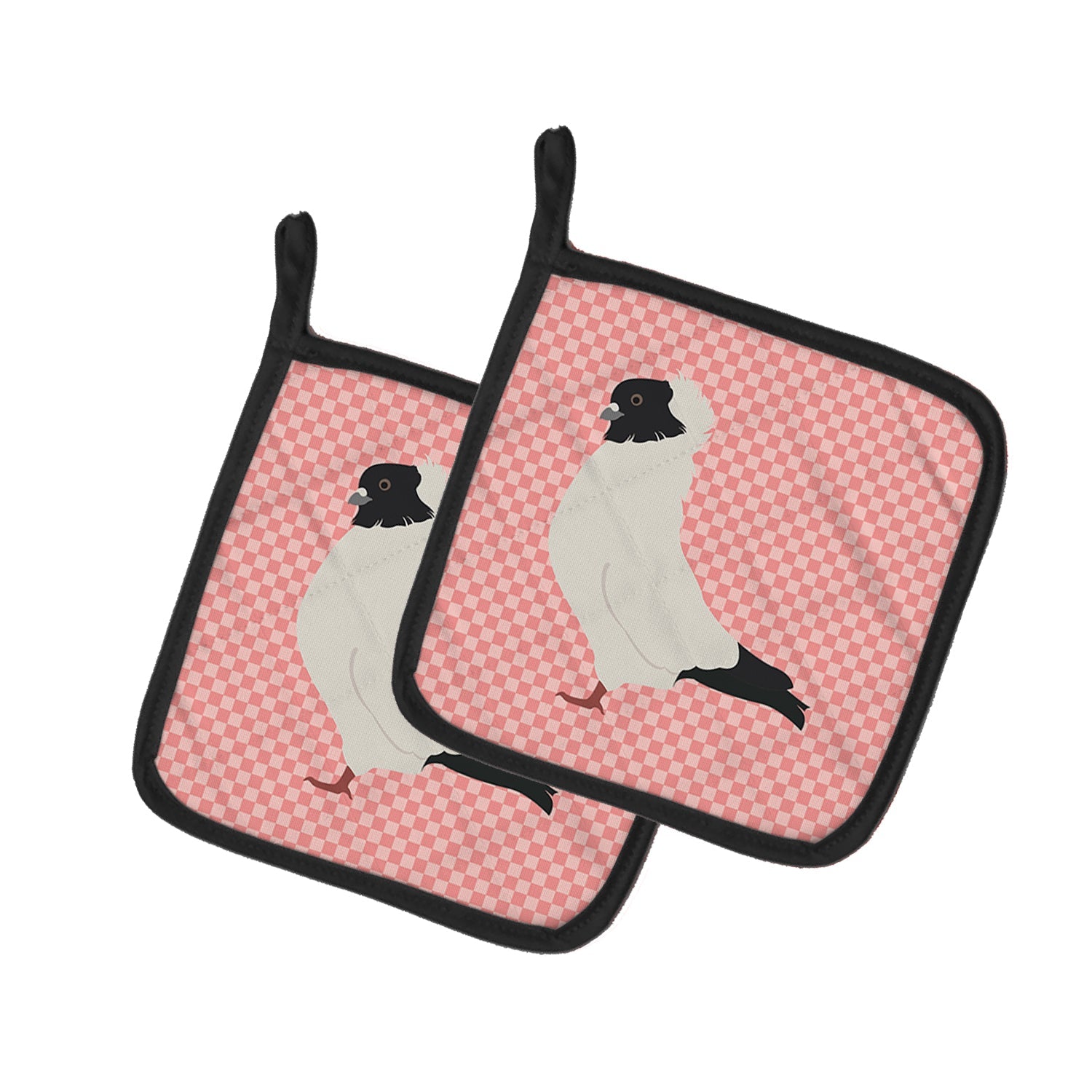 Nun Pigeon Pink Check Pot Holder Set of 2 Heat Resistant Quilted Hot Pads 7.5 x 7.5 Inch, Insulated Kitchen Trivets for Cooking & Baking