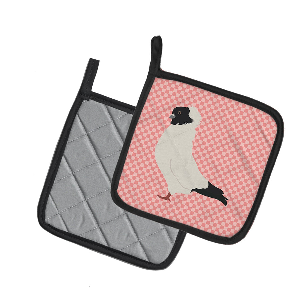 Nun Pigeon Pink Check Pot Holder Set of 2 Heat Resistant Quilted Hot Pads 7.5 x 7.5 Inch, Insulated Kitchen Trivets for Cooking & Baking