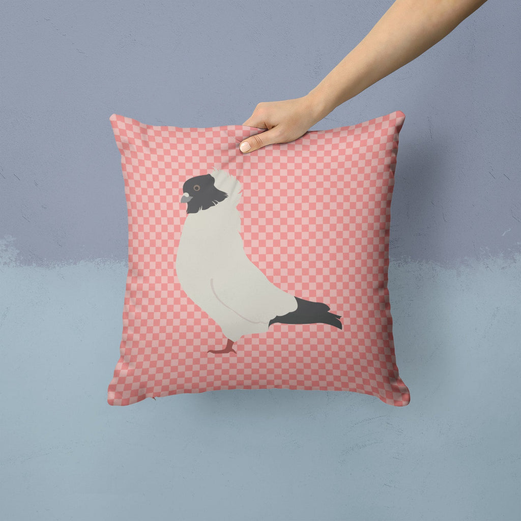 Nun Pigeon Pink Check Decorative Throw Pillow 14x14 Indoor Outdoor Accent Cushion, Fabric Cover with Insert for Sofa, Bed, Porch & Living Room
