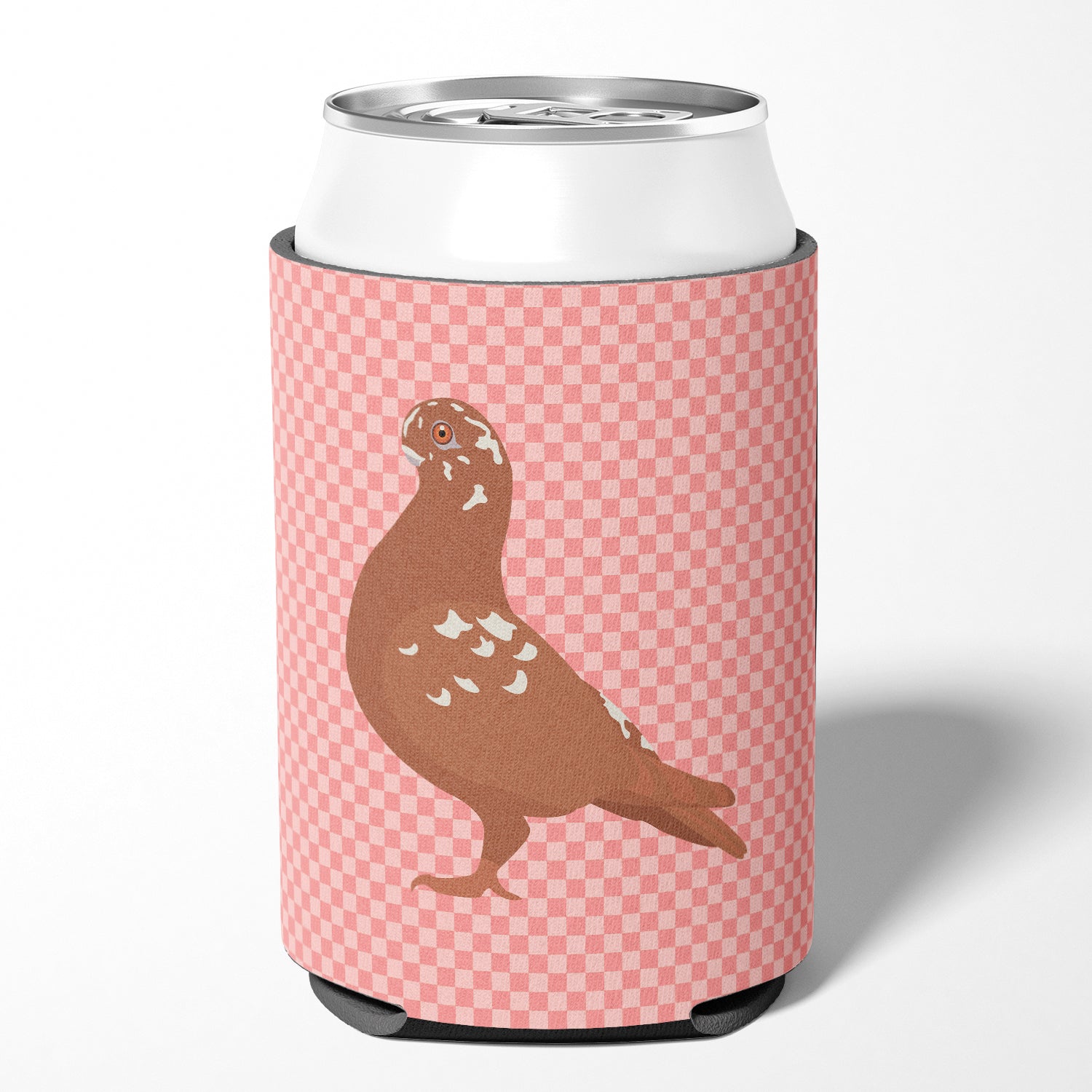 African Owl Pigeon Pink Check Can or Bottle Hugger Cooler Sleeve for Standard 12 oz Cans, Insulated Foam Beer & Soda Can Hugger Reusable