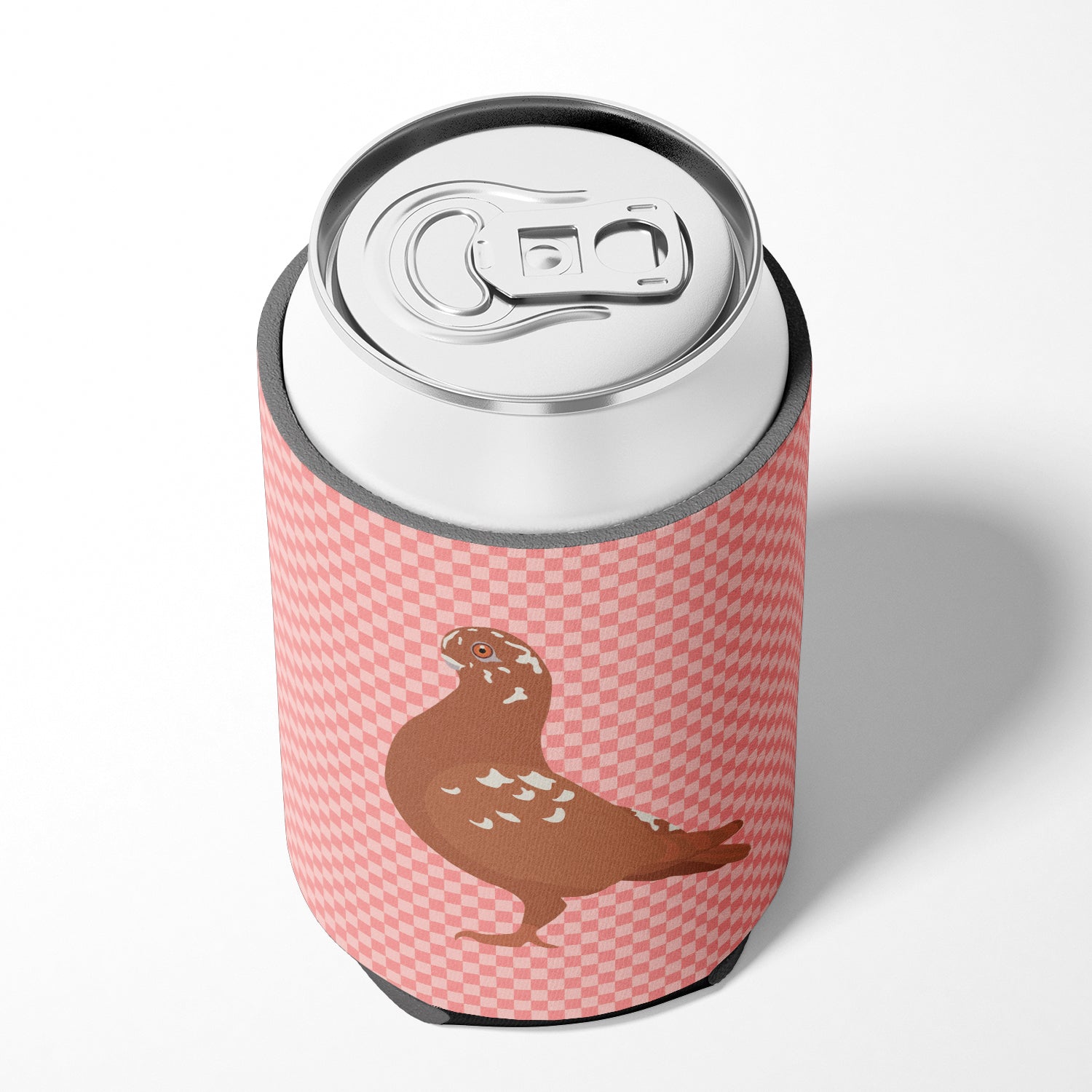 African Owl Pigeon Pink Check Can or Bottle Hugger Cooler Sleeve for Standard 12 oz Cans, Insulated Foam Beer & Soda Can Hugger Reusable