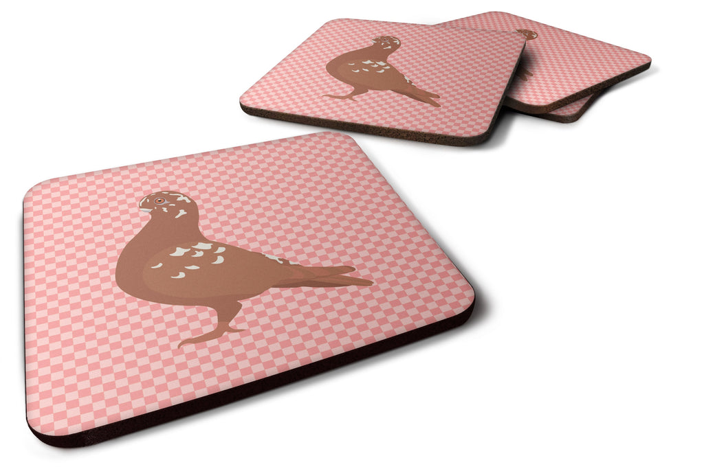 African Owl Pigeon Pink Check Foam Coasters Set of 4 Cup Coasters for Indoor Outdoor, Tabletop Protection, Anti Slip, Mouse pad Material