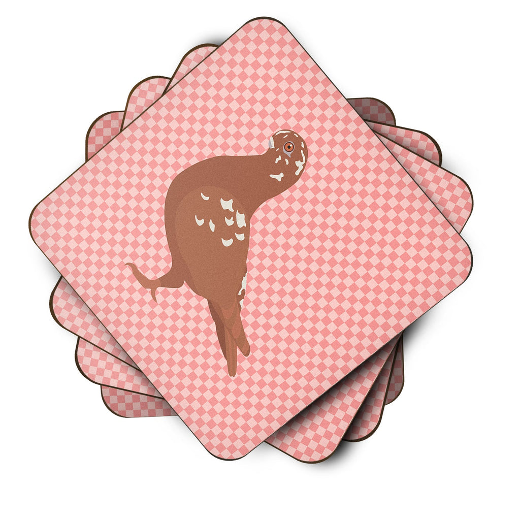 African Owl Pigeon Pink Check Foam Coasters Set of 4 Cup Coasters for Indoor Outdoor, Tabletop Protection, Anti Slip, Mouse pad Material