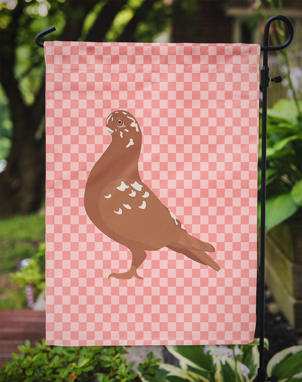African Owl Pigeon Pink Check Garden Flag Mailbox Decorative Yard Banner Outside Patio Artwork for Flower Beds, Garden Size, Multicolor