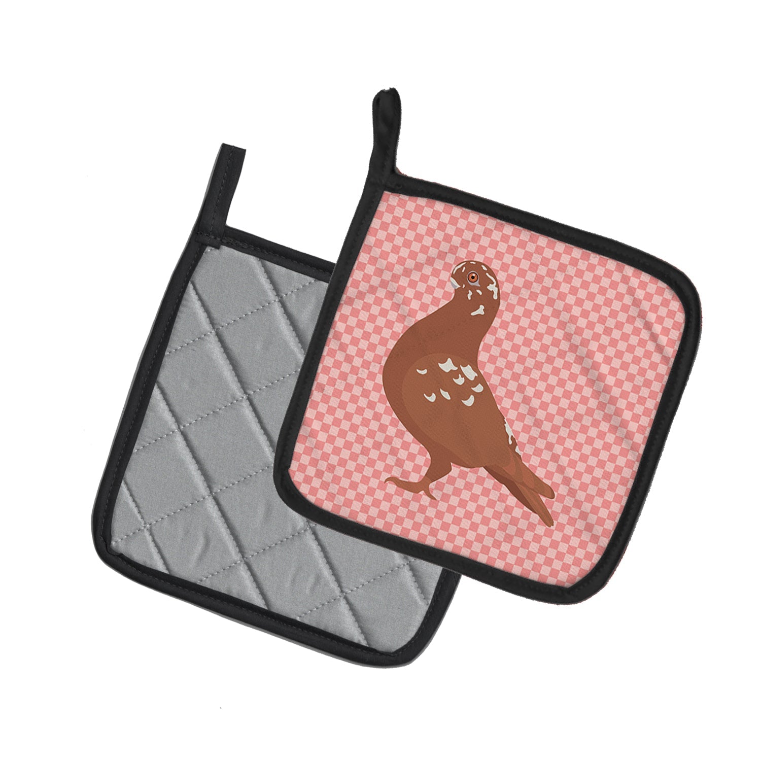 African Owl Pigeon Pink Check Pot Holder Set of 2 Heat Resistant Quilted Hot Pads 7.5 x 7.5 Inch, Insulated Kitchen Trivets for Cooking & Baking
