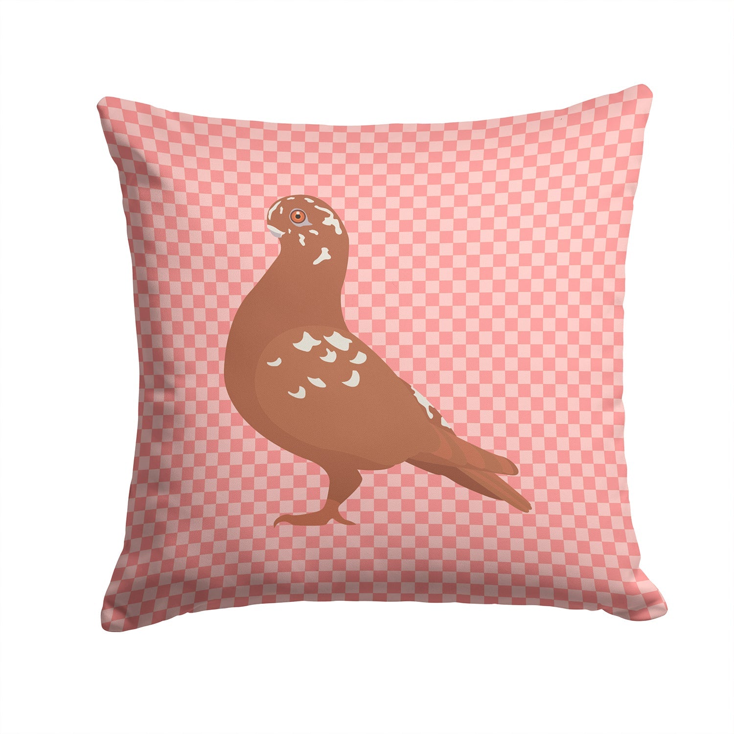 African Owl Pigeon Pink Check Decorative Throw Pillow 14x14 Indoor Outdoor Accent Cushion, Fabric Cover with Insert for Sofa, Bed, Porch & Living Room