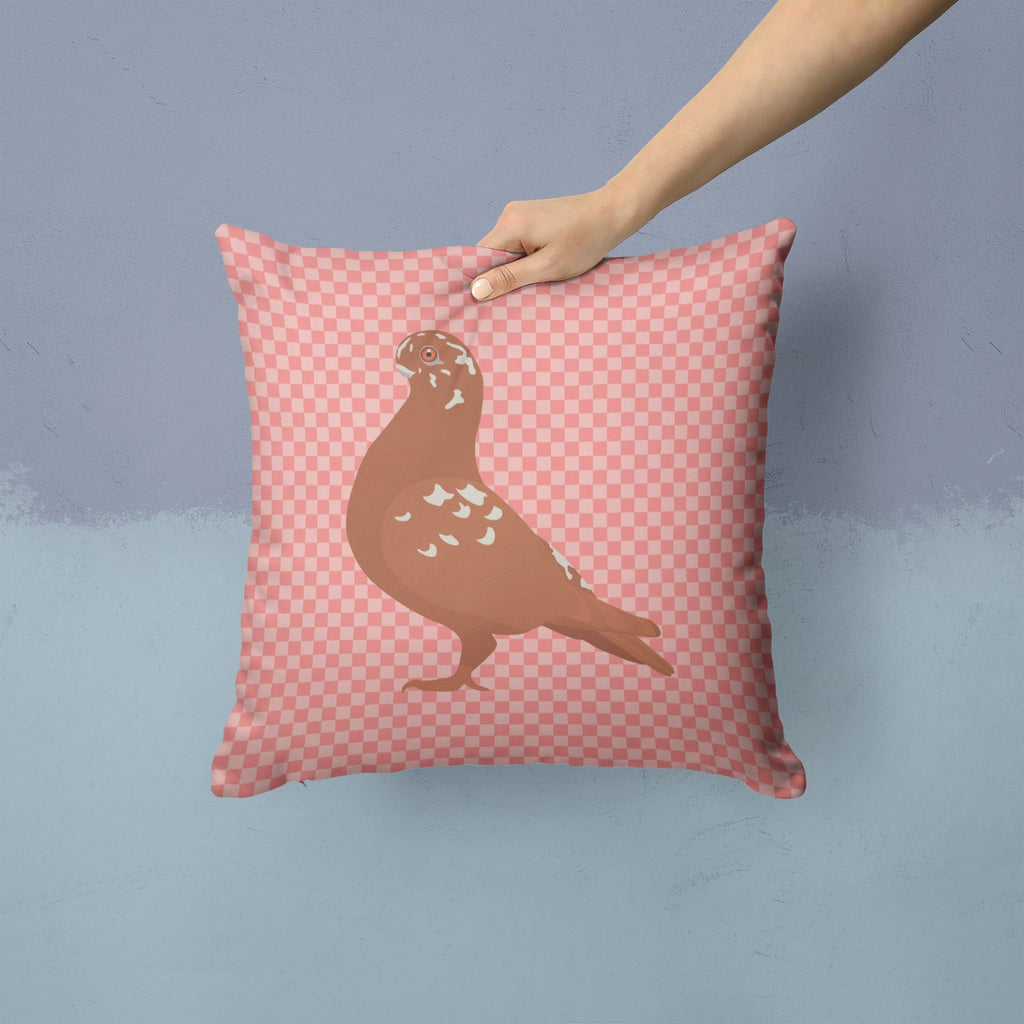 African Owl Pigeon Pink Check Decorative Throw Pillow 14x14 Indoor Outdoor Accent Cushion, Fabric Cover with Insert for Sofa, Bed, Porch & Living Room