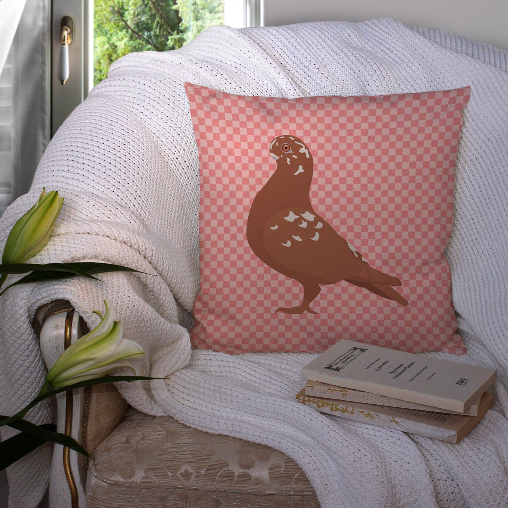 African Owl Pigeon Pink Check Decorative Throw Pillow 14x14 Indoor Outdoor Accent Cushion, Fabric Cover with Insert for Sofa, Bed, Porch & Living Room