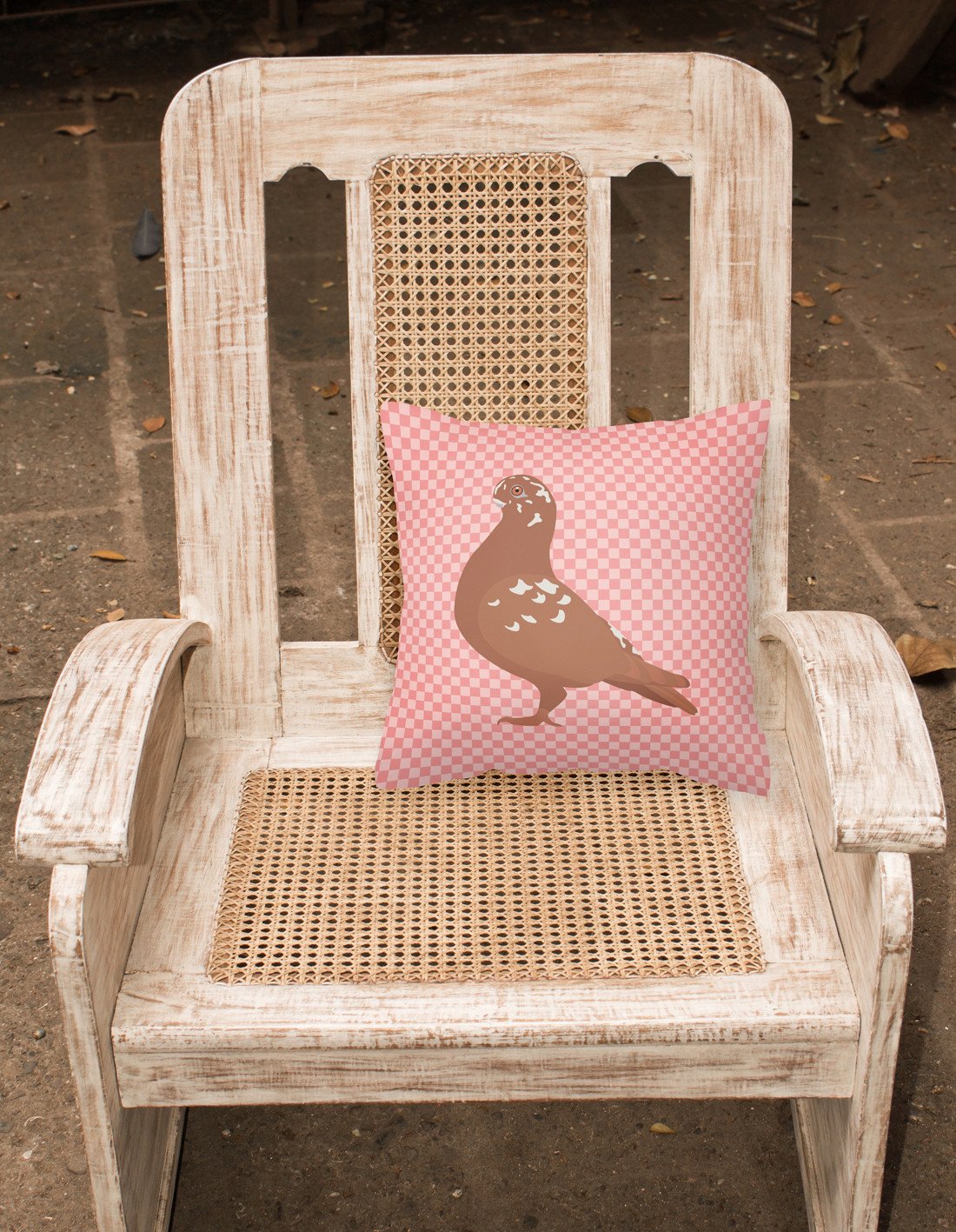 African Owl Pigeon Pink Check Decorative Throw Pillow 18x18 Indoor Outdoor Accent Cushion, Fabric Cover with Insert for Sofa, Bed, Porch & Living Room