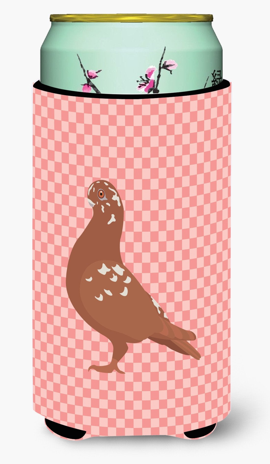 African Owl Pigeon Pink Check Tall Boy Hugger Can Cooler Sleeve Machine Washable Drink Collapsible Insulator Beverage Insulated Holder