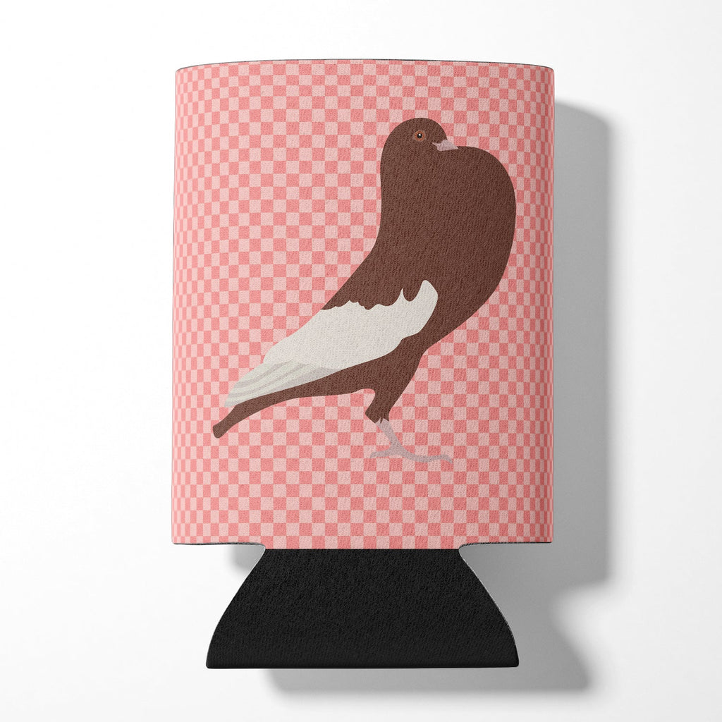 English Pouter Pigeon Pink Check Can or Bottle Hugger Cooler Sleeve for Standard 12 oz Cans, Insulated Foam Beer & Soda Can Hugger Reusable
