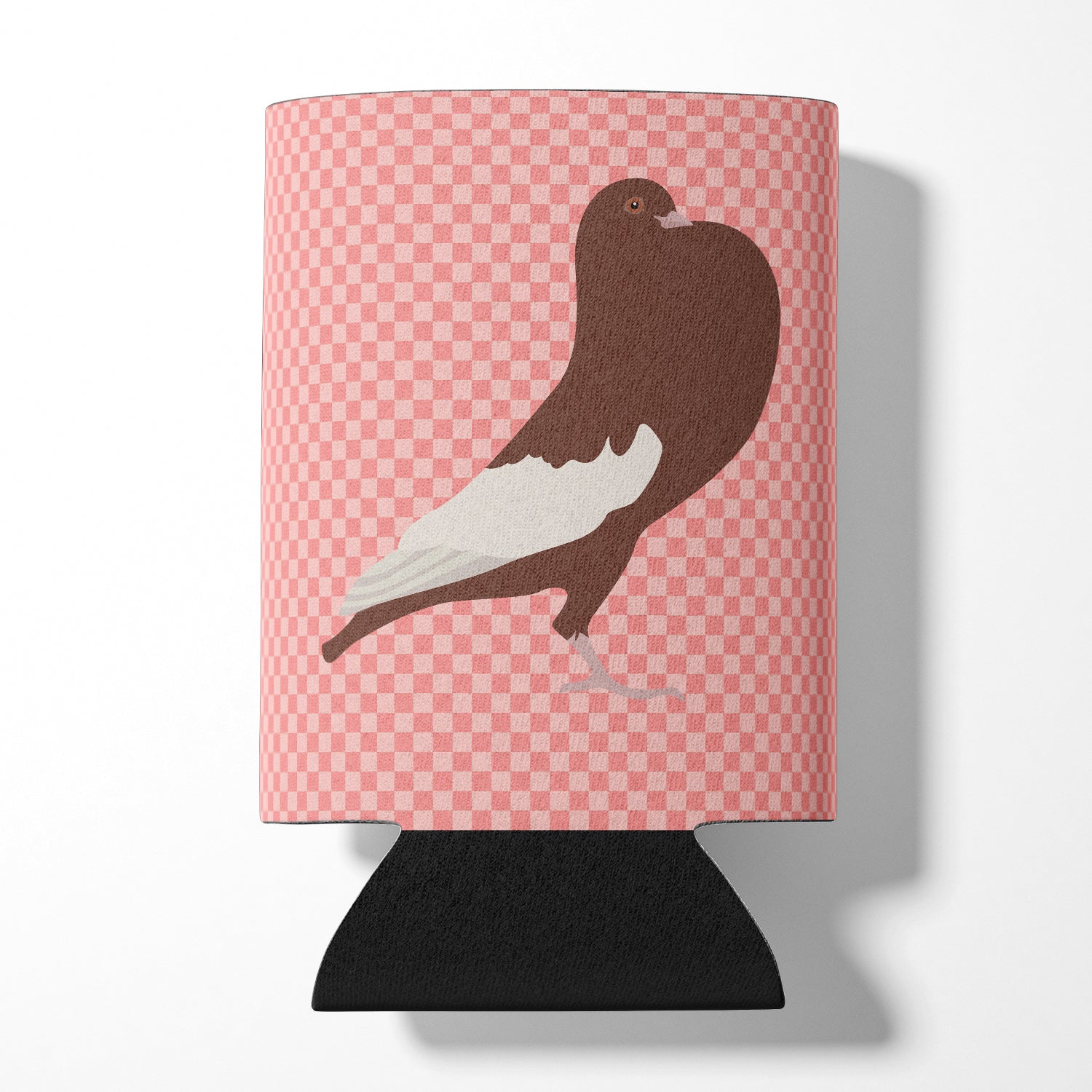 English Pouter Pigeon Pink Check Can or Bottle Hugger Cooler Sleeve for Standard 12 oz Cans, Insulated Foam Beer & Soda Can Hugger Reusable