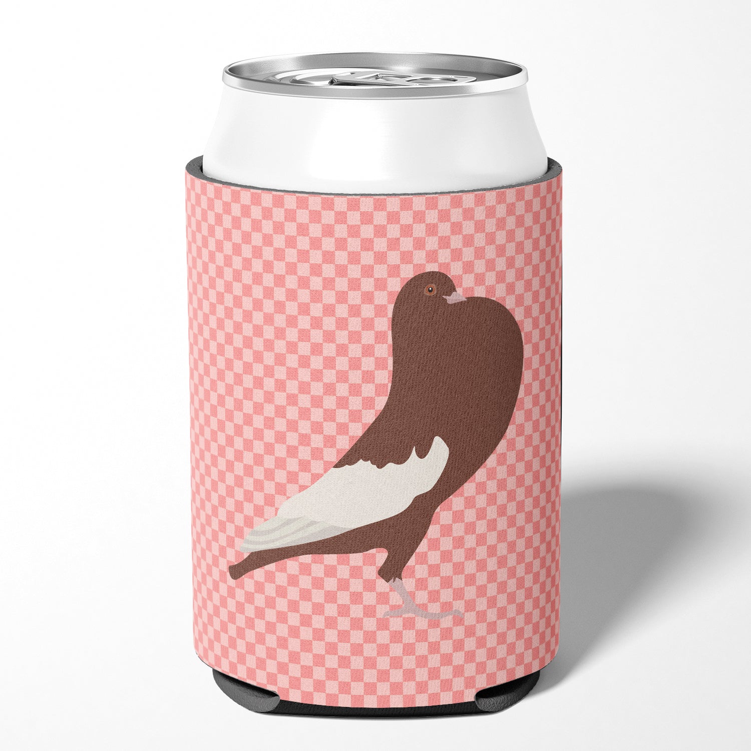 English Pouter Pigeon Pink Check Can or Bottle Hugger Cooler Sleeve for Standard 12 oz Cans, Insulated Foam Beer & Soda Can Hugger Reusable