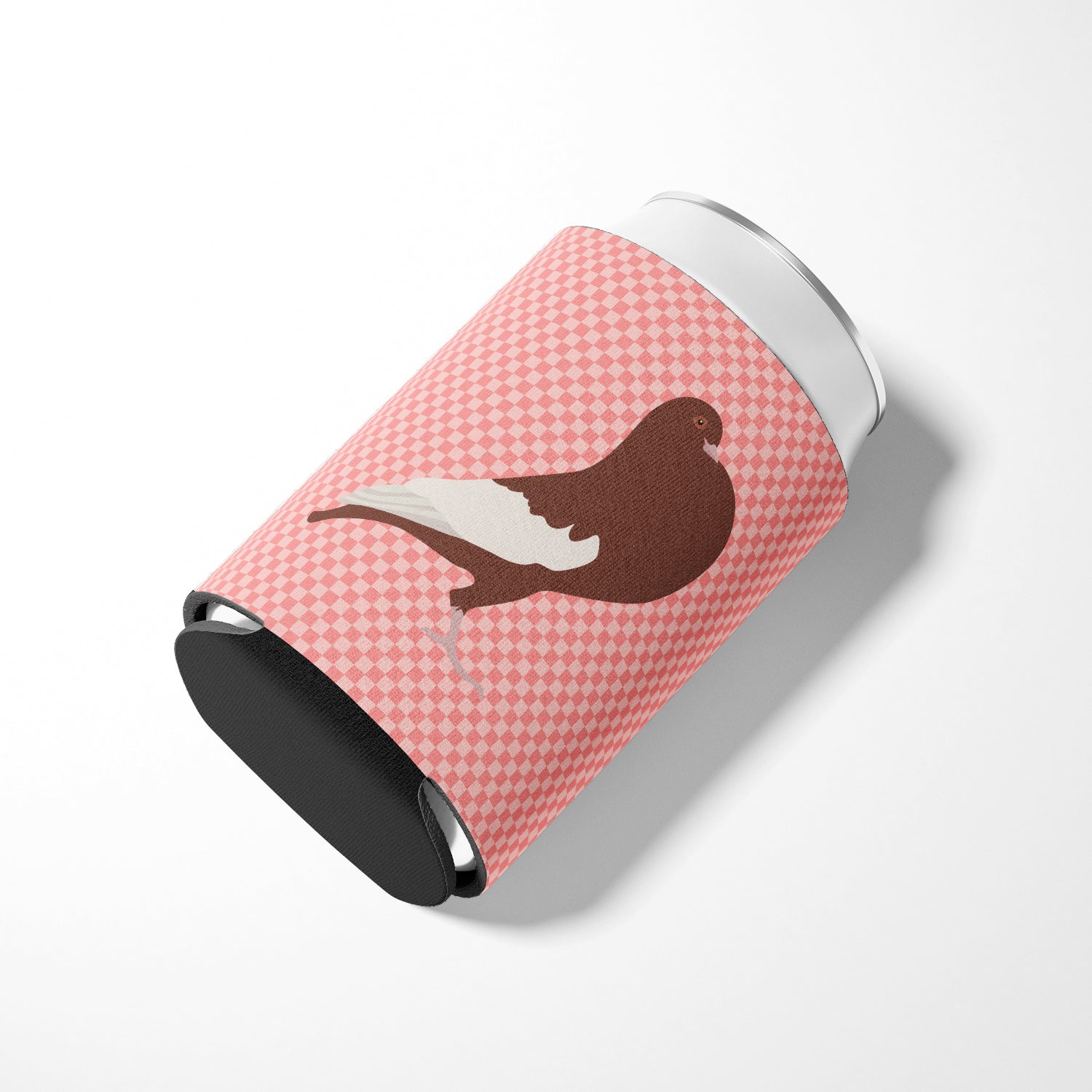 English Pouter Pigeon Pink Check Can or Bottle Hugger Cooler Sleeve for Standard 12 oz Cans, Insulated Foam Beer & Soda Can Hugger Reusable
