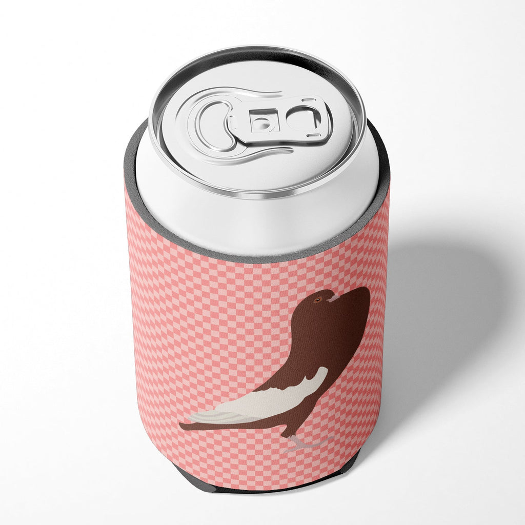 English Pouter Pigeon Pink Check Can or Bottle Hugger Cooler Sleeve for Standard 12 oz Cans, Insulated Foam Beer & Soda Can Hugger Reusable