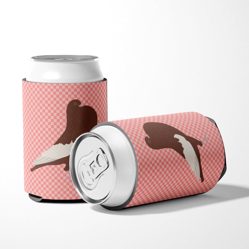 English Pouter Pigeon Pink Check Can or Bottle Hugger Cooler Sleeve for Standard 12 oz Cans, Insulated Foam Beer & Soda Can Hugger Reusable
