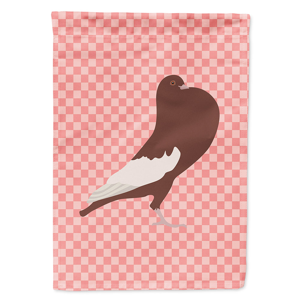 English Pouter Pigeon Pink Check House Flag 28x40 Porch Sleeve Pole Decorative Outside Yard Banner Artwork Wall Hanging, Polyester