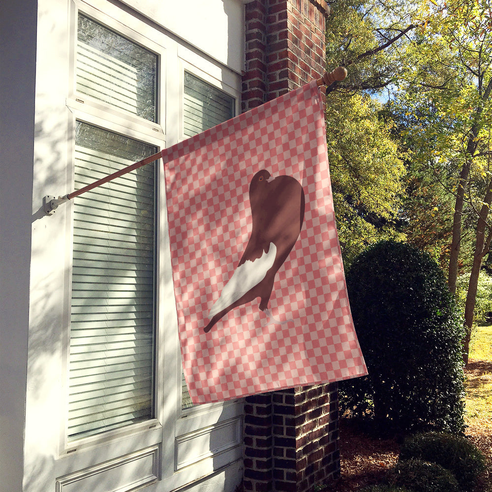 English Pouter Pigeon Pink Check House Flag 28x40 Porch Sleeve Pole Decorative Outside Yard Banner Artwork Wall Hanging, Polyester