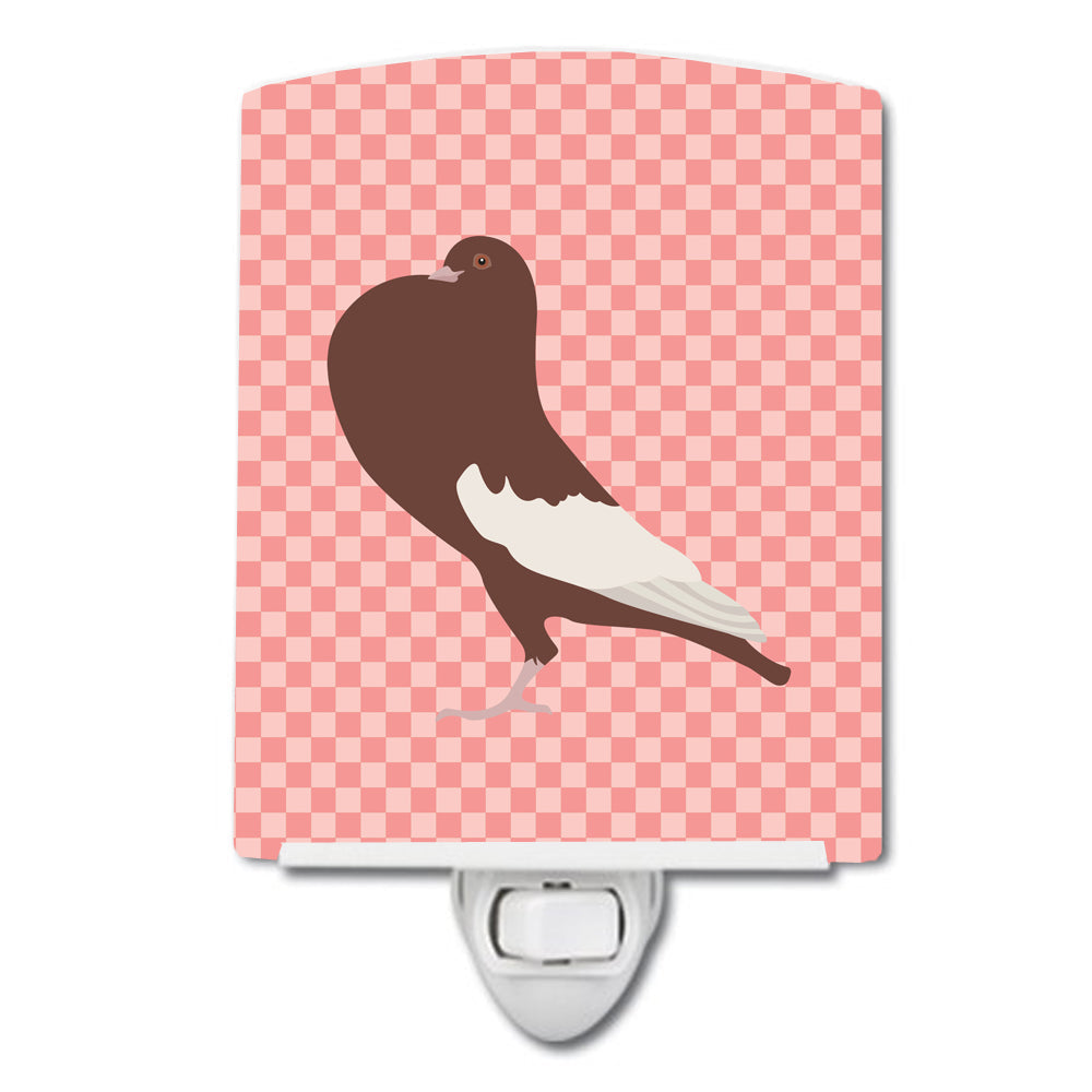 English Pouter Pigeon Pink Check Ceramic Night Light Compact, UL-Certified, Ideal for Bedroom, Bathroom, Nursery, Hallway, Kitchen, 6x4x3, Multicolor