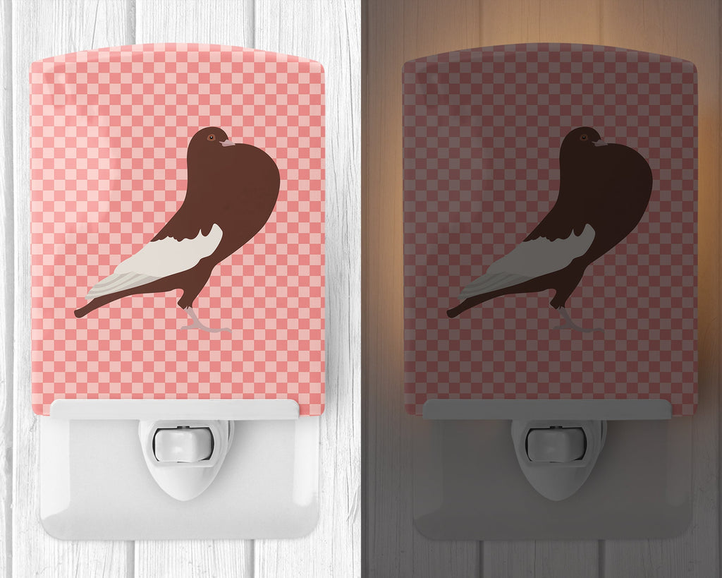 English Pouter Pigeon Pink Check Ceramic Night Light Compact, UL-Certified, Ideal for Bedroom, Bathroom, Nursery, Hallway, Kitchen, 6x4x3, Multicolor