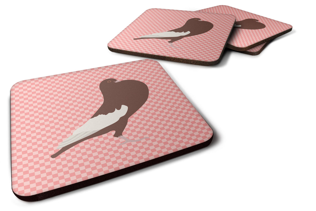 English Pouter Pigeon Pink Check Foam Coasters Set of 4 Cup Coasters for Indoor Outdoor, Tabletop Protection, Anti Slip, Mouse pad Material