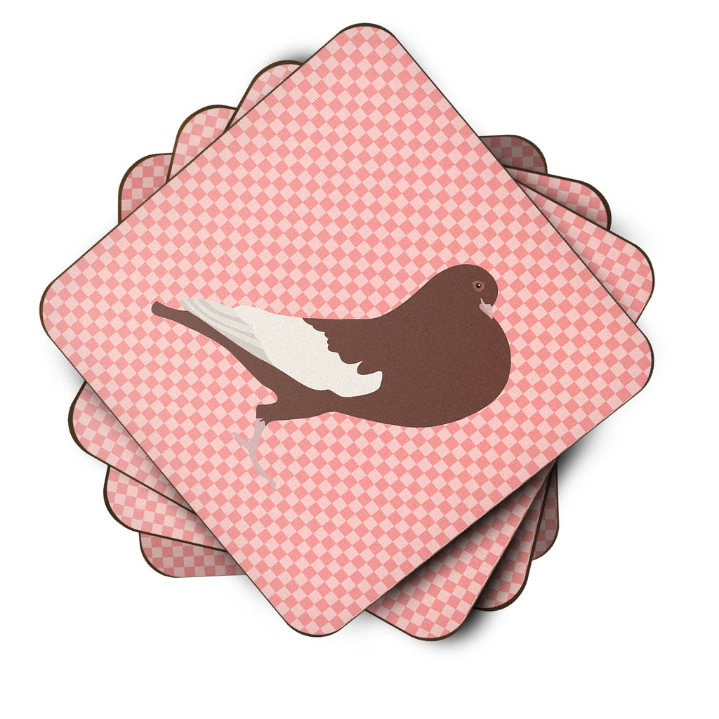 English Pouter Pigeon Pink Check Foam Coasters Set of 4 Cup Coasters for Indoor Outdoor, Tabletop Protection, Anti Slip, Mouse pad Material