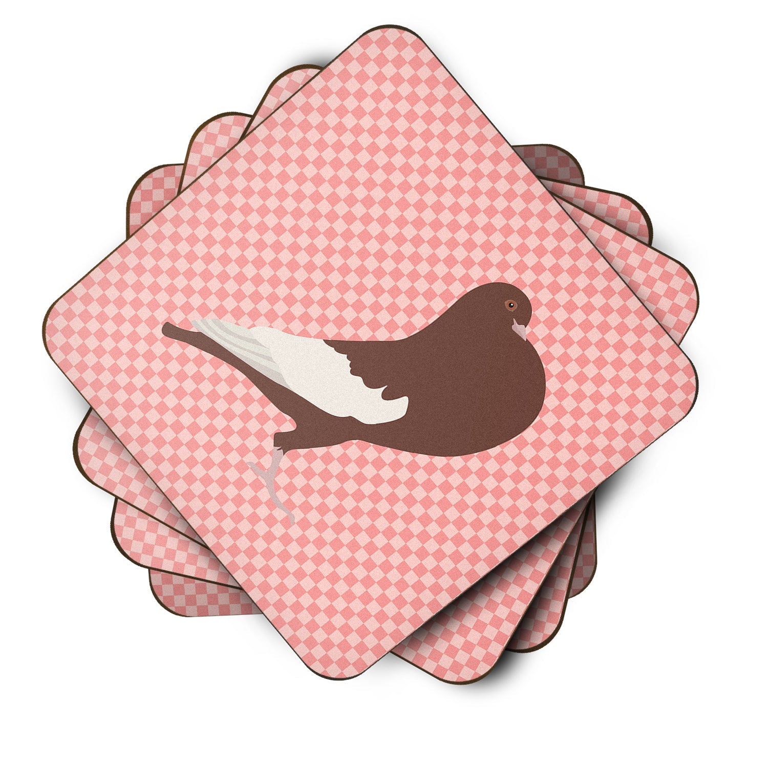 English Pouter Pigeon Pink Check Foam Coasters Set of 4 Cup Coasters for Indoor Outdoor, Tabletop Protection, Anti Slip, Mouse pad Material