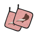 English Pouter Pigeon Pink Check Pot Holder Set of 2 Heat Resistant Quilted Hot Pads 7.5 x 7.5 Inch, Insulated Kitchen Trivets for Cooking & Baking