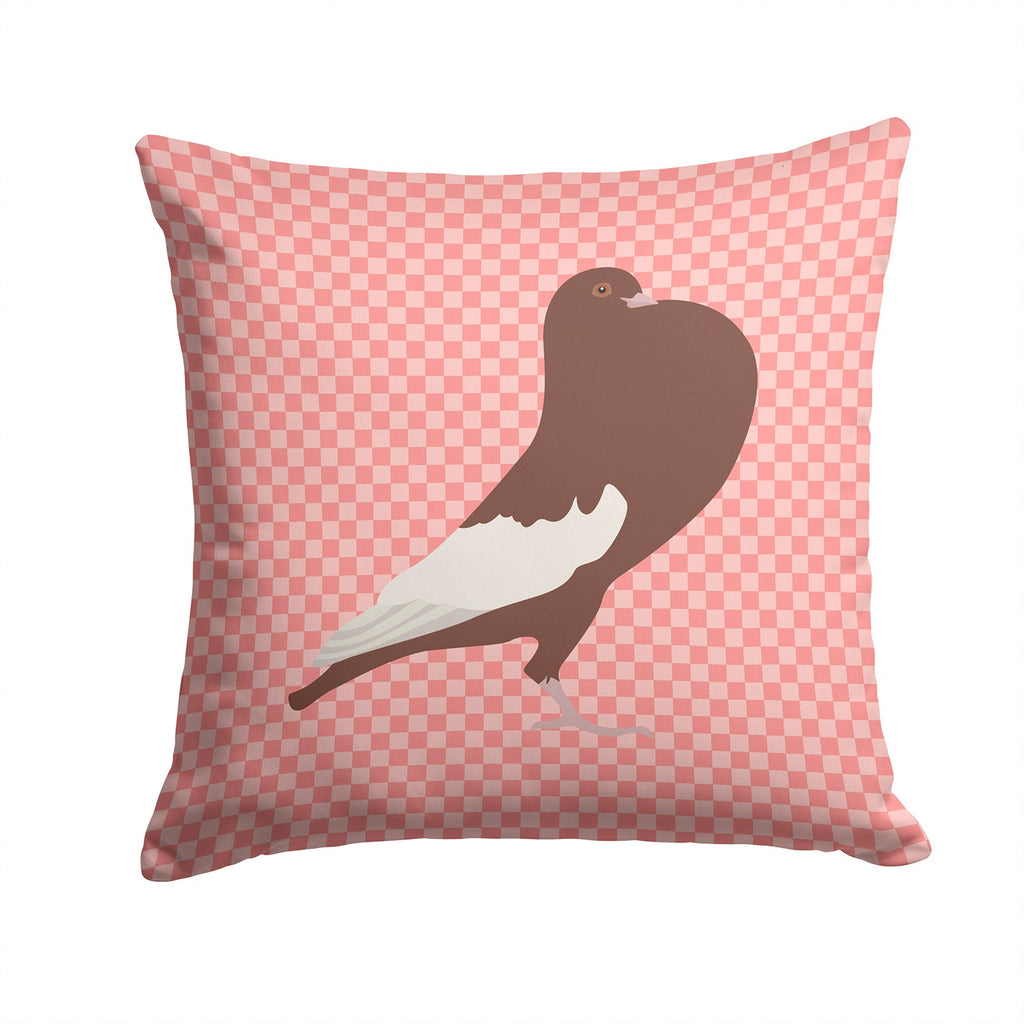 English Pouter Pigeon Pink Check Decorative Throw Pillow 14x14 Indoor Outdoor Accent Cushion, Fabric Cover with Insert for Sofa, Bed, Porch & Living Room