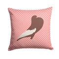 English Pouter Pigeon Pink Check Decorative Throw Pillow 14x14 Indoor Outdoor Accent Cushion, Fabric Cover with Insert for Sofa, Bed, Porch & Living Room