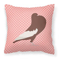 English Pouter Pigeon Pink Check Decorative Throw Pillow 18x18 Indoor Outdoor Accent Cushion, Fabric Cover with Insert for Sofa, Bed, Porch & Living Room
