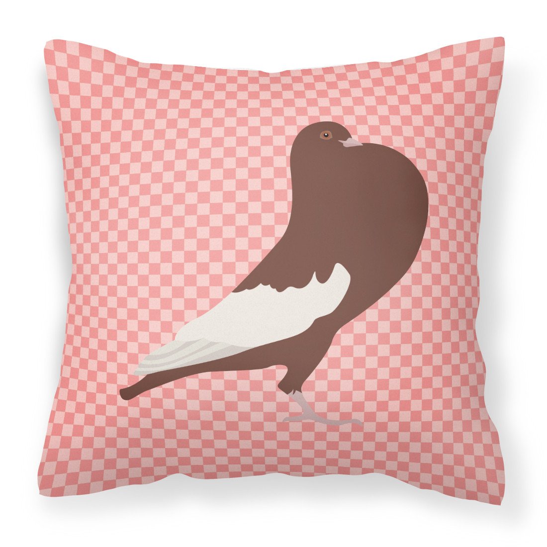 English Pouter Pigeon Pink Check Decorative Throw Pillow 18x18 Indoor Outdoor Accent Cushion, Fabric Cover with Insert for Sofa, Bed, Porch & Living Room