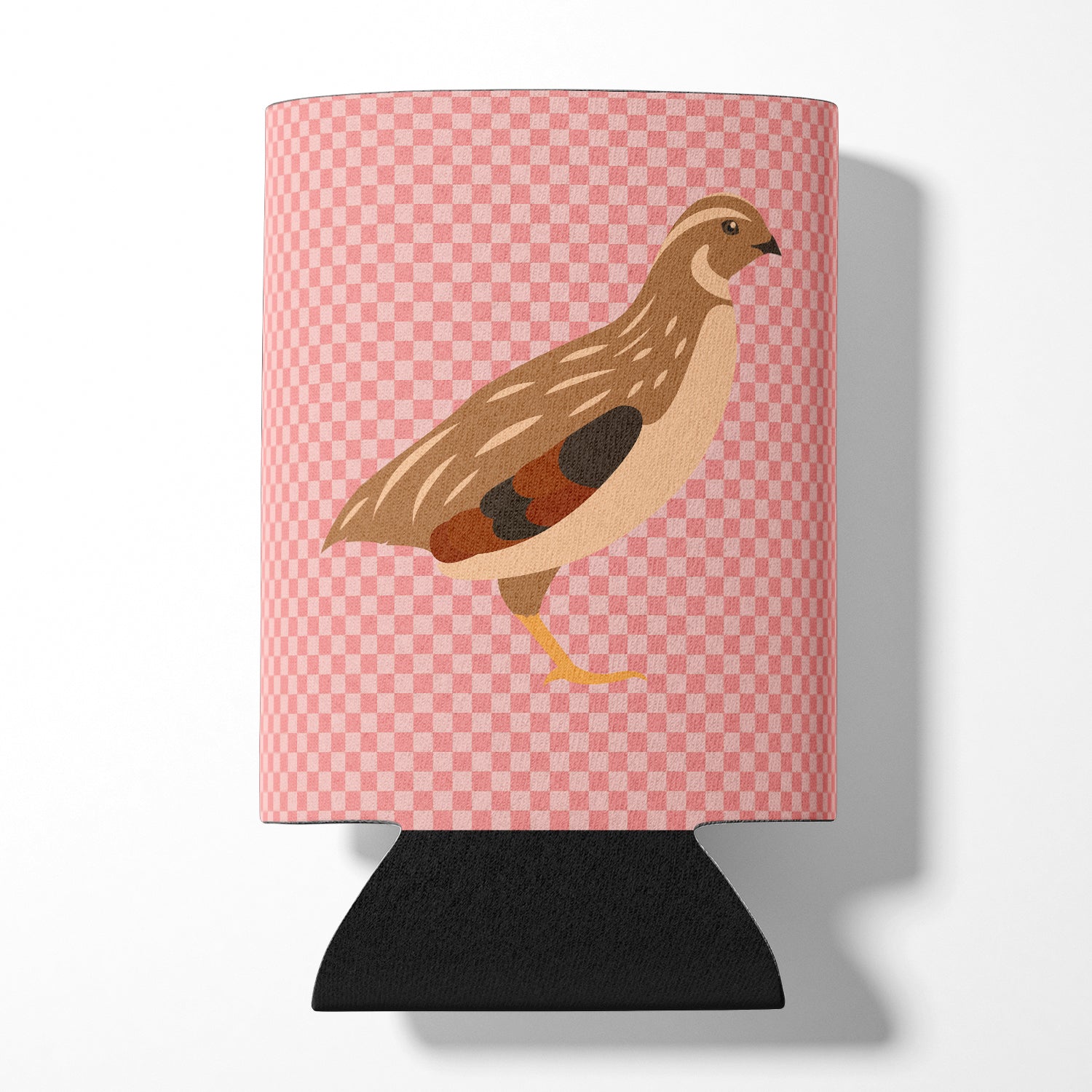 Golden Phoenix Quail Pink Check Can or Bottle Hugger Cooler Sleeve for Standard 12 oz Cans, Insulated Foam Beer & Soda Can Hugger Reusable