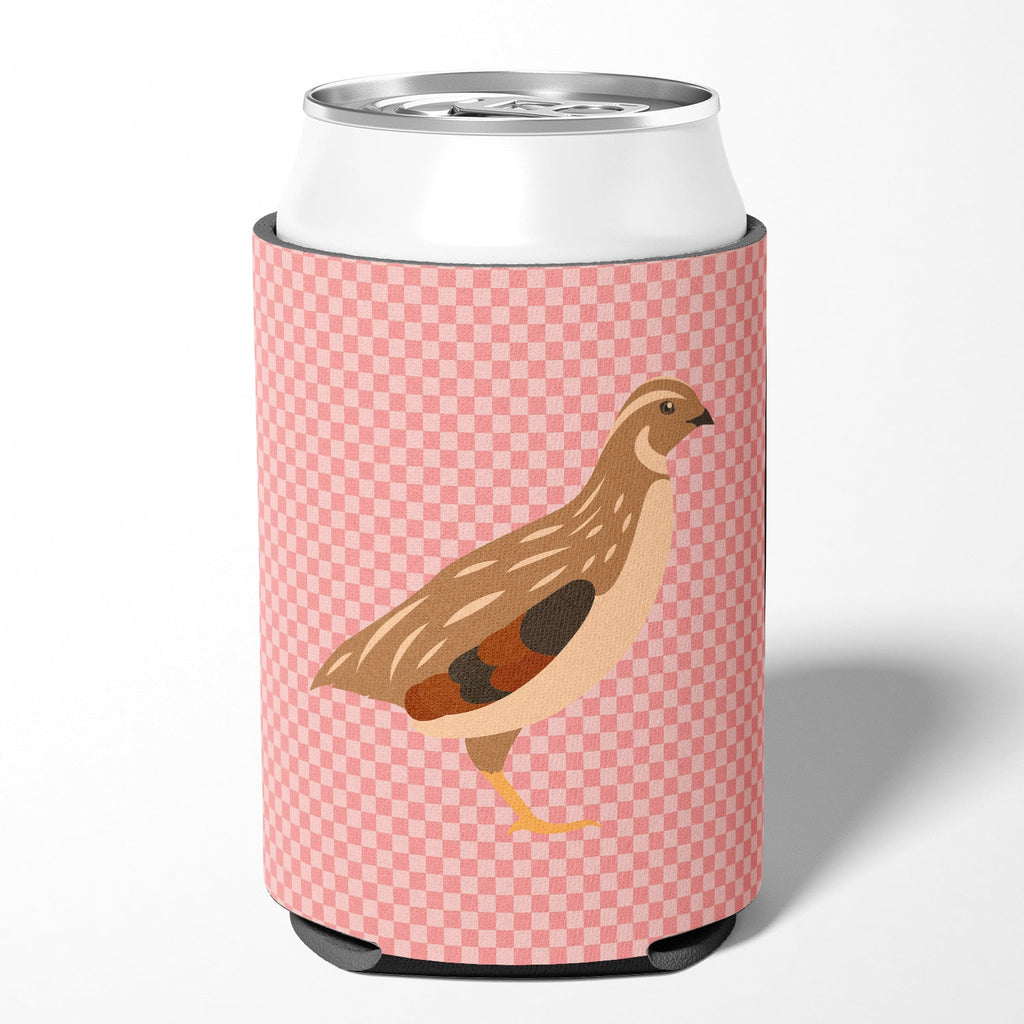 Golden Phoenix Quail Pink Check Can or Bottle Hugger Cooler Sleeve for Standard 12 oz Cans, Insulated Foam Beer & Soda Can Hugger Reusable
