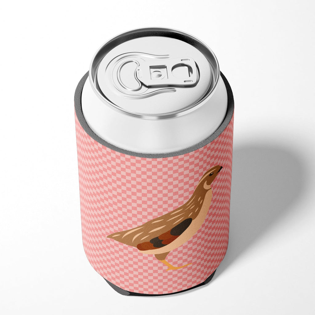 Golden Phoenix Quail Pink Check Can or Bottle Hugger Cooler Sleeve for Standard 12 oz Cans, Insulated Foam Beer & Soda Can Hugger Reusable