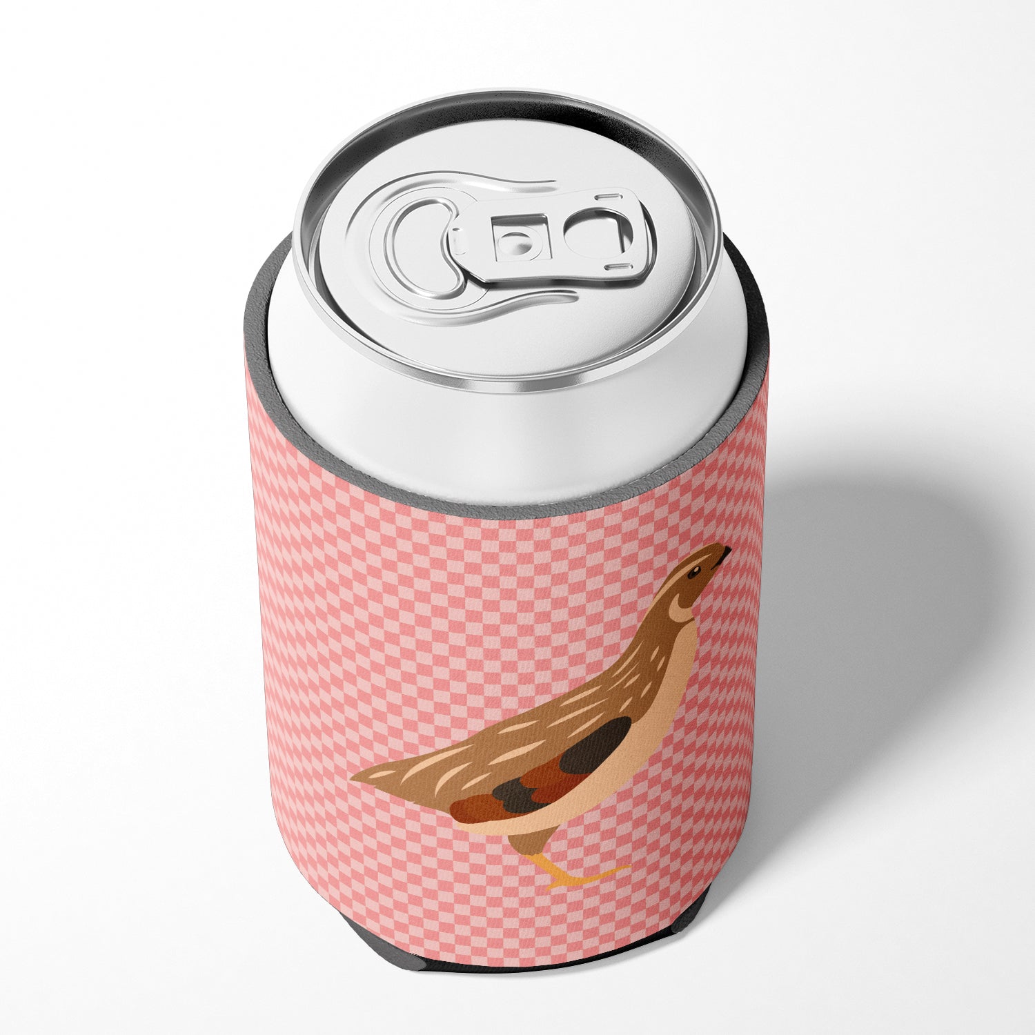Golden Phoenix Quail Pink Check Can or Bottle Hugger Cooler Sleeve for Standard 12 oz Cans, Insulated Foam Beer & Soda Can Hugger Reusable