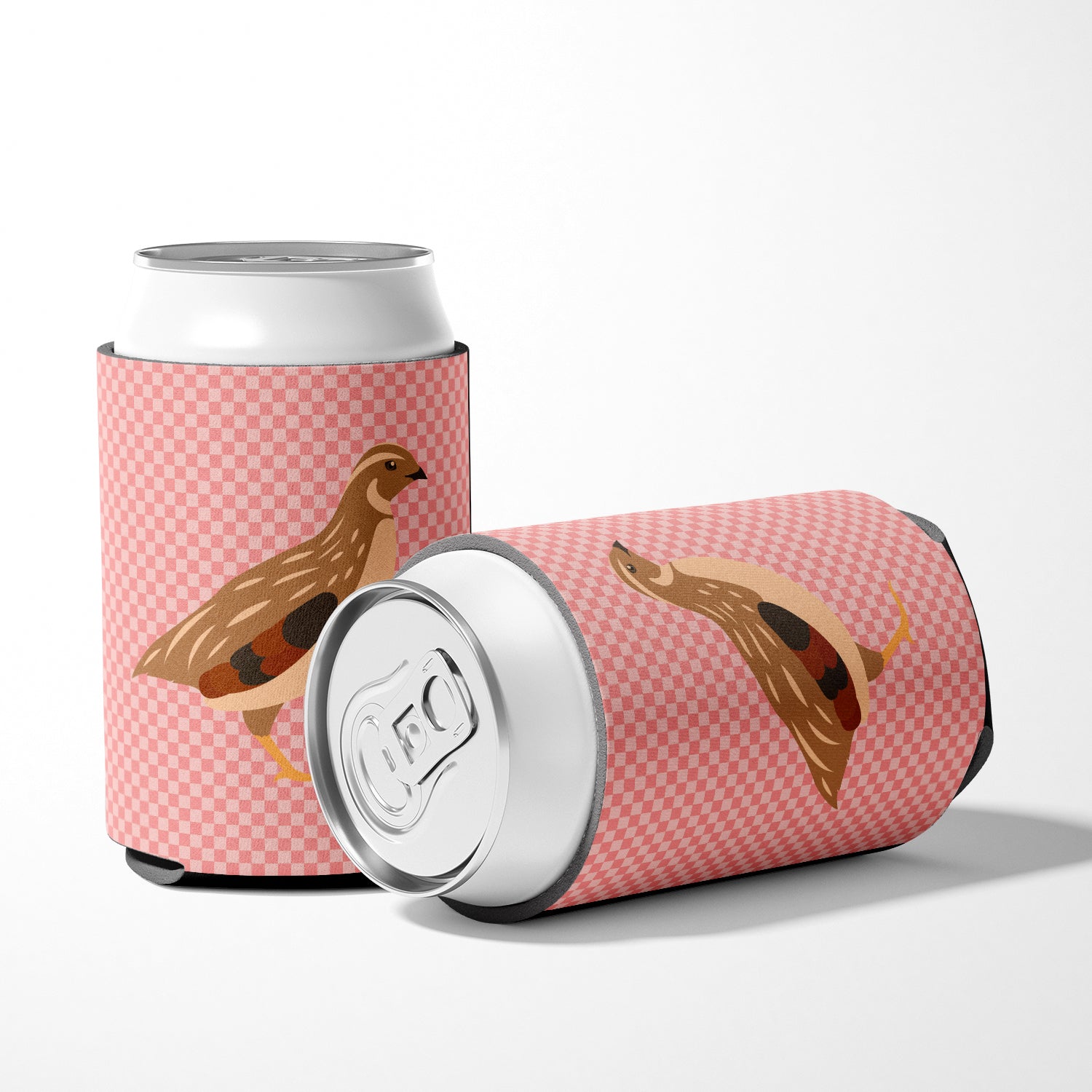 Golden Phoenix Quail Pink Check Can or Bottle Hugger Cooler Sleeve for Standard 12 oz Cans, Insulated Foam Beer & Soda Can Hugger Reusable