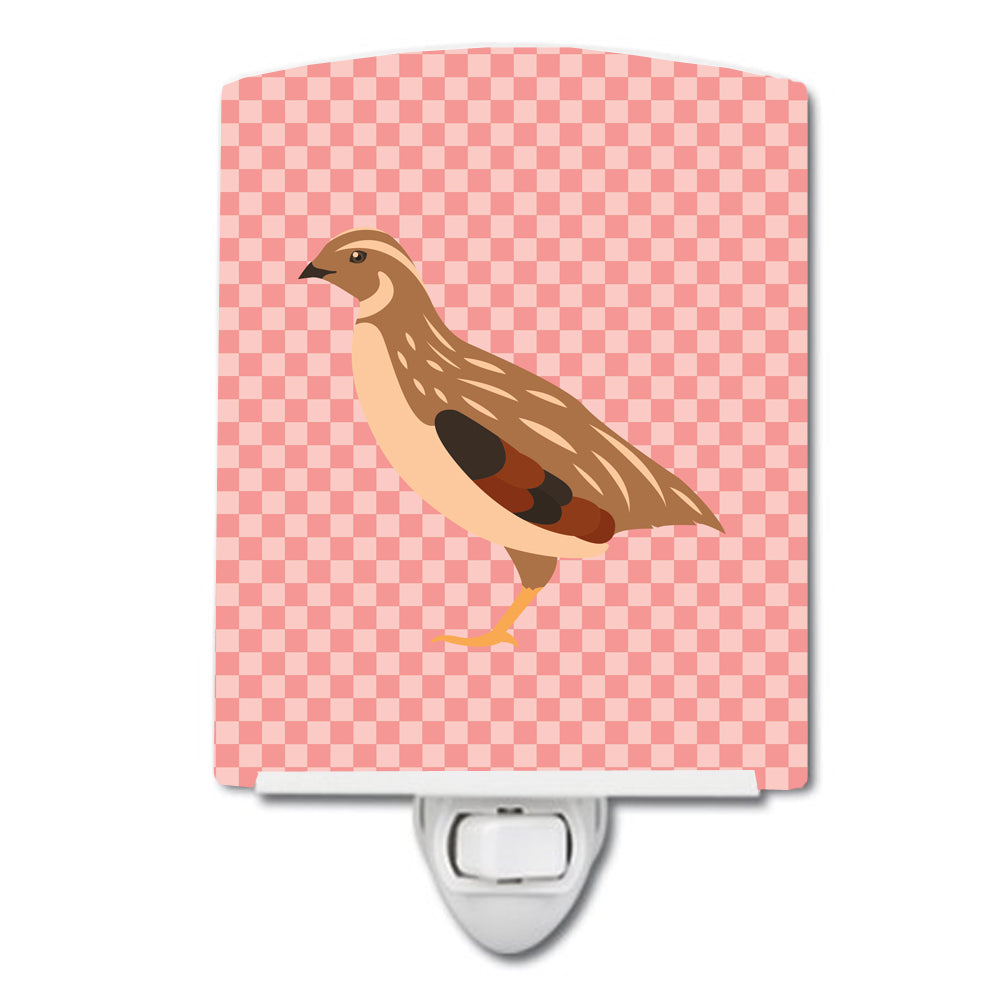 Golden Phoenix Quail Pink Check Ceramic Night Light Compact, UL-Certified, Ideal for Bedroom, Bathroom, Nursery, Hallway, Kitchen, 6x4x3, Multicolor