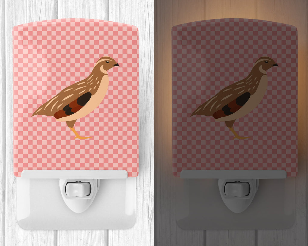 Golden Phoenix Quail Pink Check Ceramic Night Light Compact, UL-Certified, Ideal for Bedroom, Bathroom, Nursery, Hallway, Kitchen, 6x4x3, Multicolor