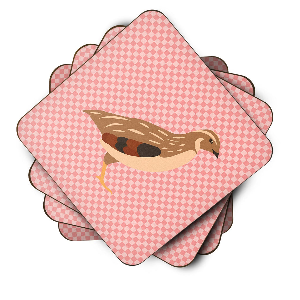 Golden Phoenix Quail Pink Check Foam Coasters Set of 4 Cup Coasters for Indoor Outdoor, Tabletop Protection, Anti Slip, Mouse pad Material