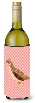 Golden Phoenix Quail Pink Check Wine Bottle Hugger Gift Sleeve for Standard 750 ml Bottles, Insulated Reusable Also Fits Mini Shot & Pint Bottles