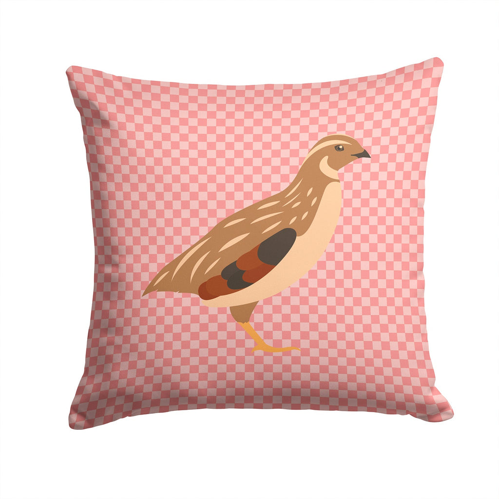Golden Phoenix Quail Pink Check Decorative Throw Pillow 14x14 Indoor Outdoor Accent Cushion, Fabric Cover with Insert for Sofa, Bed, Porch & Living Room