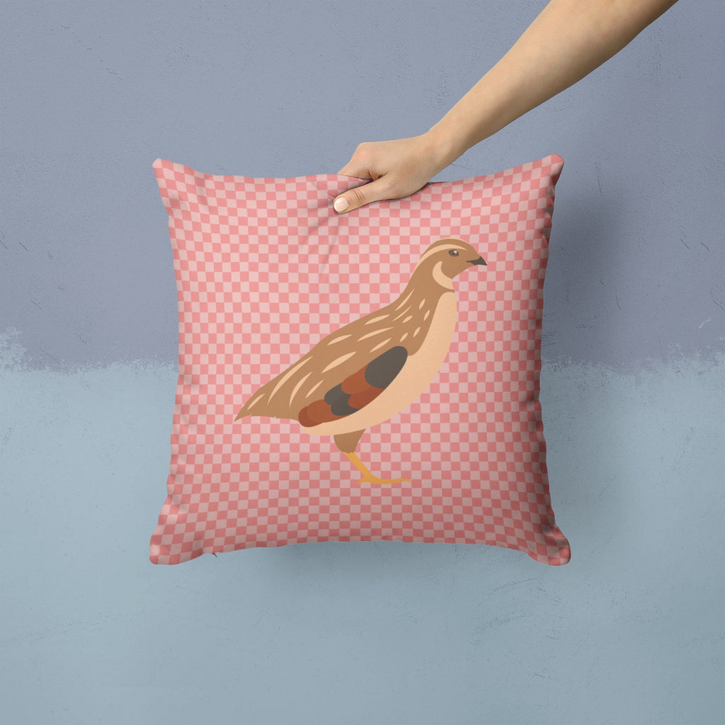 Golden Phoenix Quail Pink Check Decorative Throw Pillow 14x14 Indoor Outdoor Accent Cushion, Fabric Cover with Insert for Sofa, Bed, Porch & Living Room