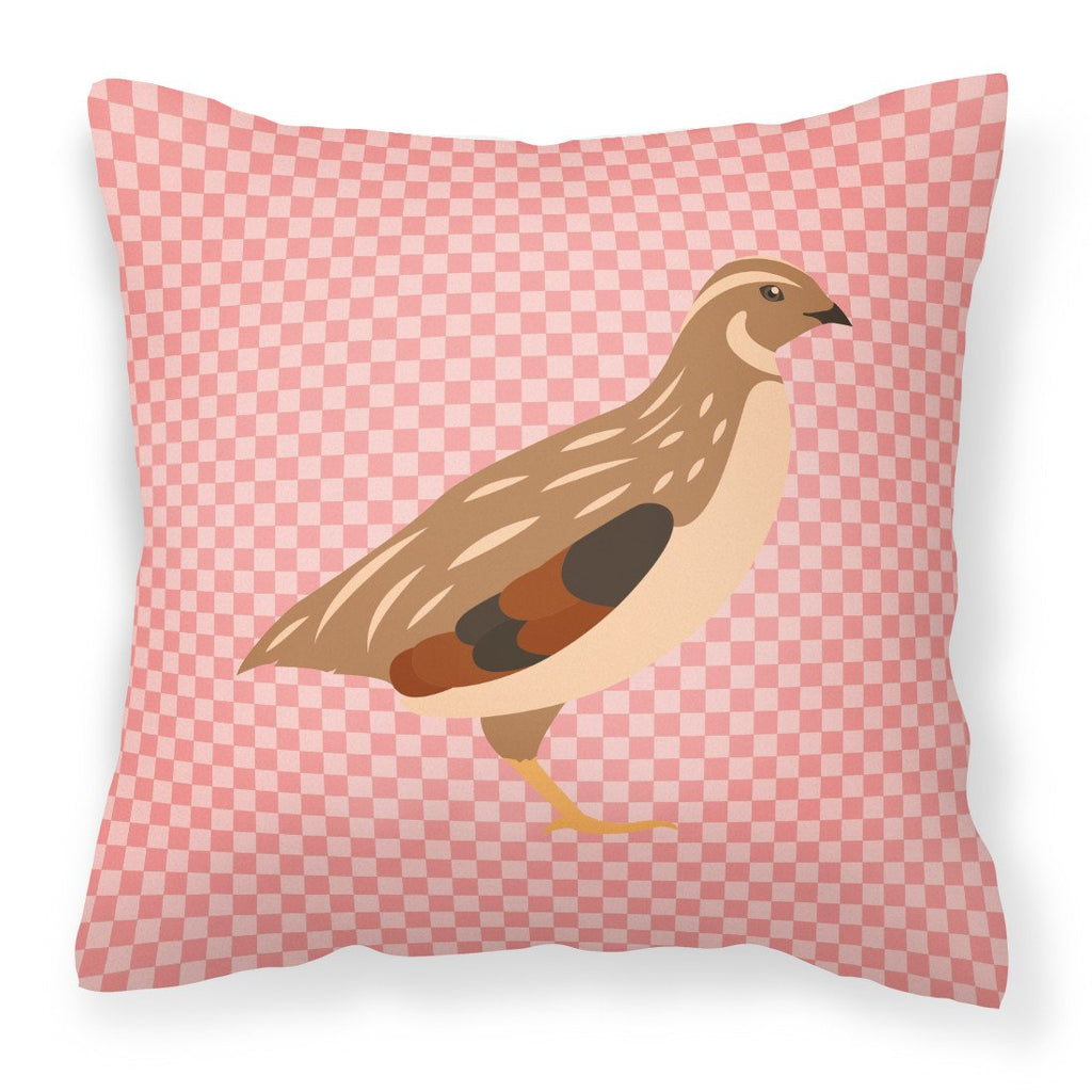 Golden Phoenix Quail Pink Check Decorative Throw Pillow 18x18 Indoor Outdoor Accent Cushion, Fabric Cover with Insert for Sofa, Bed, Porch & Living Room