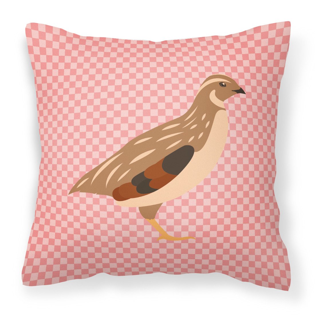 Golden Phoenix Quail Pink Check Decorative Throw Pillow 18x18 Indoor Outdoor Accent Cushion, Fabric Cover with Insert for Sofa, Bed, Porch & Living Room