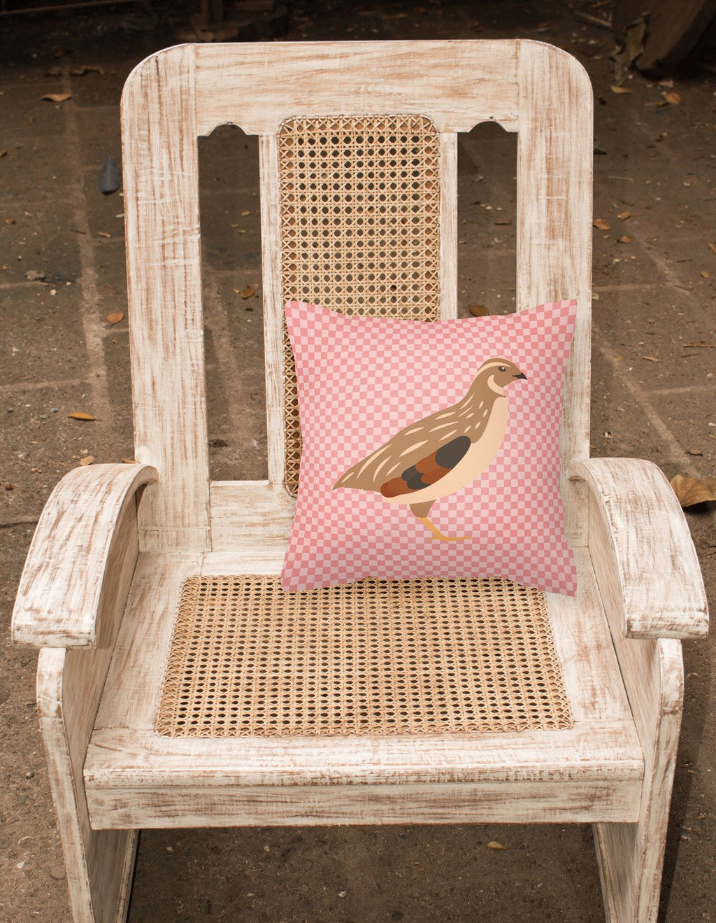 Golden Phoenix Quail Pink Check Decorative Throw Pillow 18x18 Indoor Outdoor Accent Cushion, Fabric Cover with Insert for Sofa, Bed, Porch & Living Room