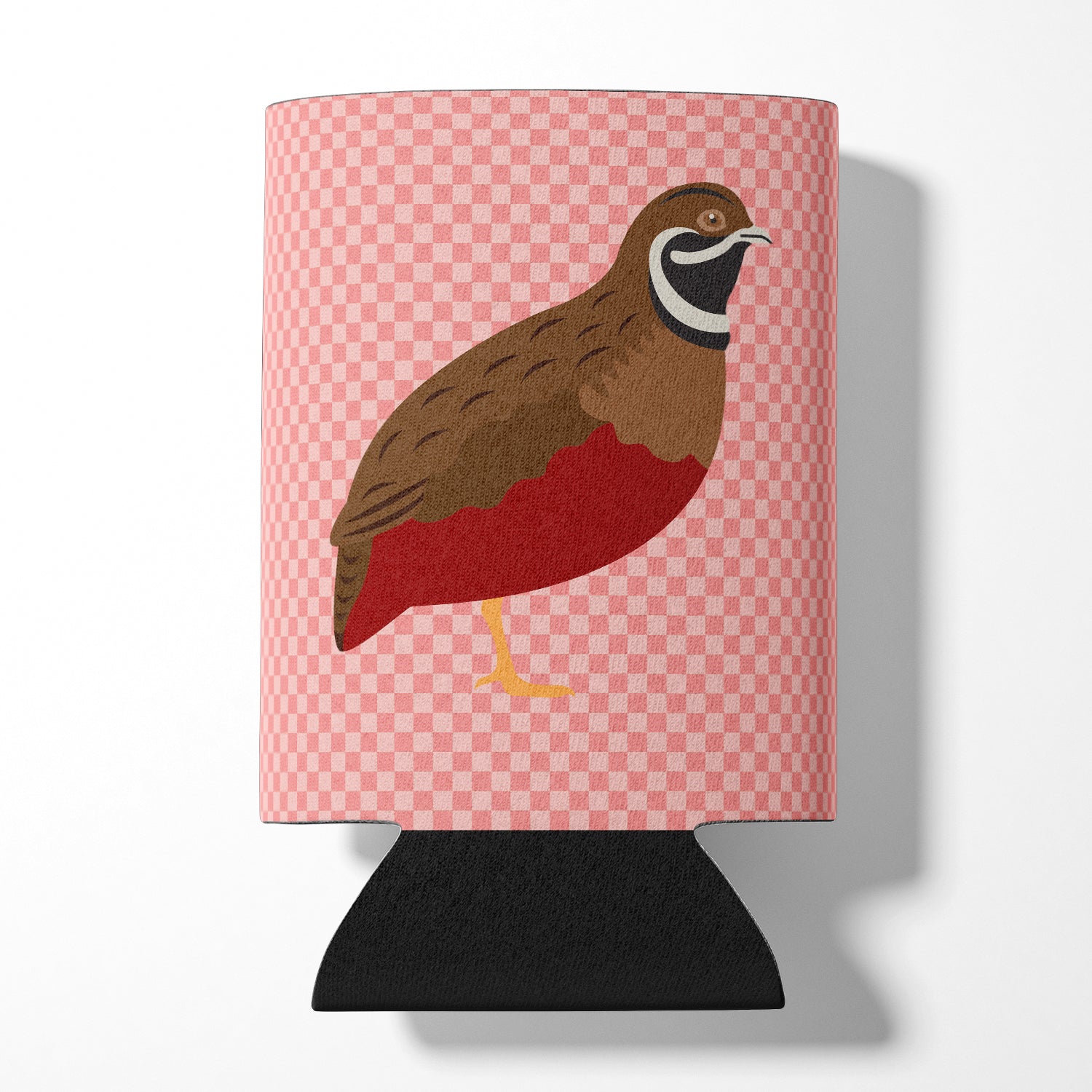 Chinese Painted or King Quail Pink Check Can or Bottle Hugger Cooler Sleeve for Standard 12 oz Cans, Insulated Foam Beer & Soda Can Hugger Reusable