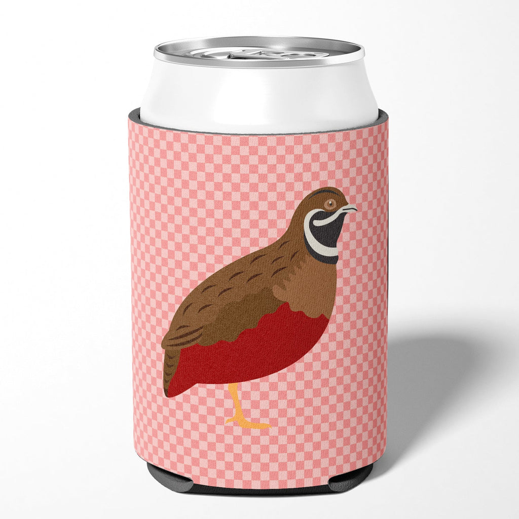 Chinese Painted or King Quail Pink Check Can or Bottle Hugger Cooler Sleeve for Standard 12 oz Cans, Insulated Foam Beer & Soda Can Hugger Reusable
