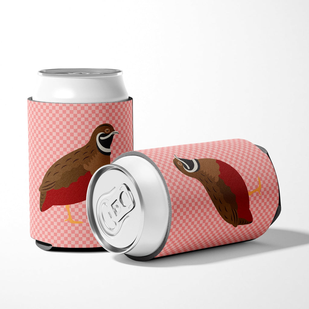 Chinese Painted or King Quail Pink Check Can or Bottle Hugger Cooler Sleeve for Standard 12 oz Cans, Insulated Foam Beer & Soda Can Hugger Reusable