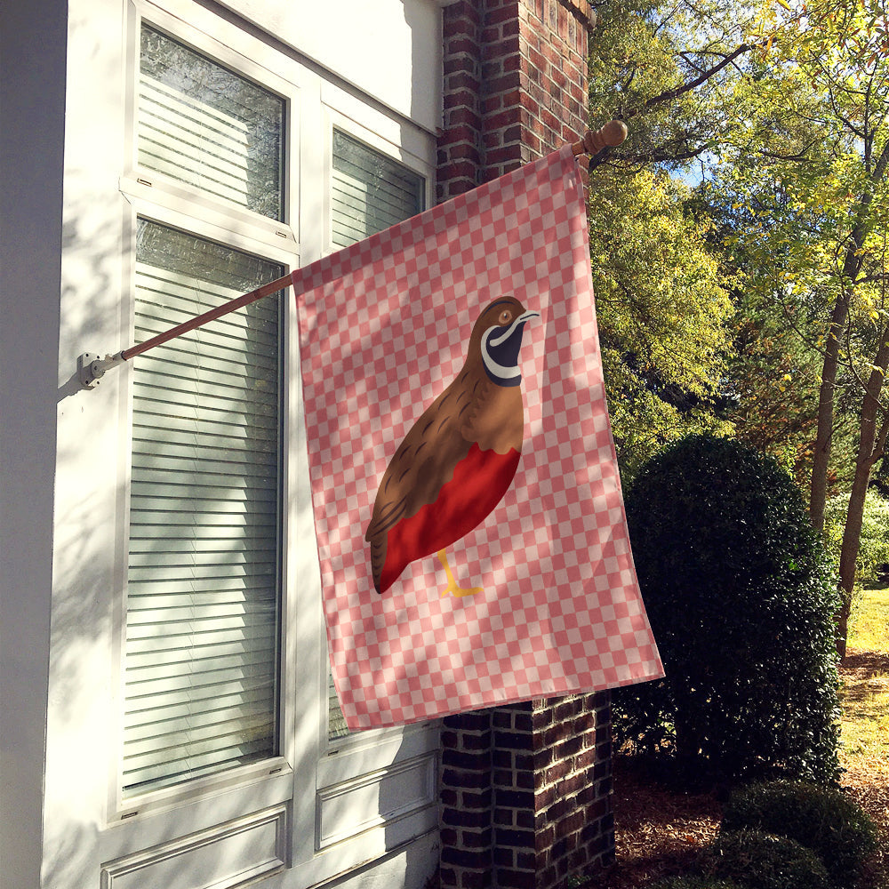 Chinese Painted or King Quail Pink Check House Flag 28x40 Porch Sleeve Pole Decorative Outside Yard Banner Artwork Wall Hanging, Polyester